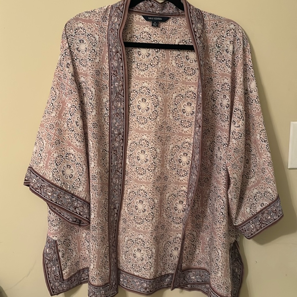 Max Edition pink and purple paisley 3/4 sleeves caftan open robe size small